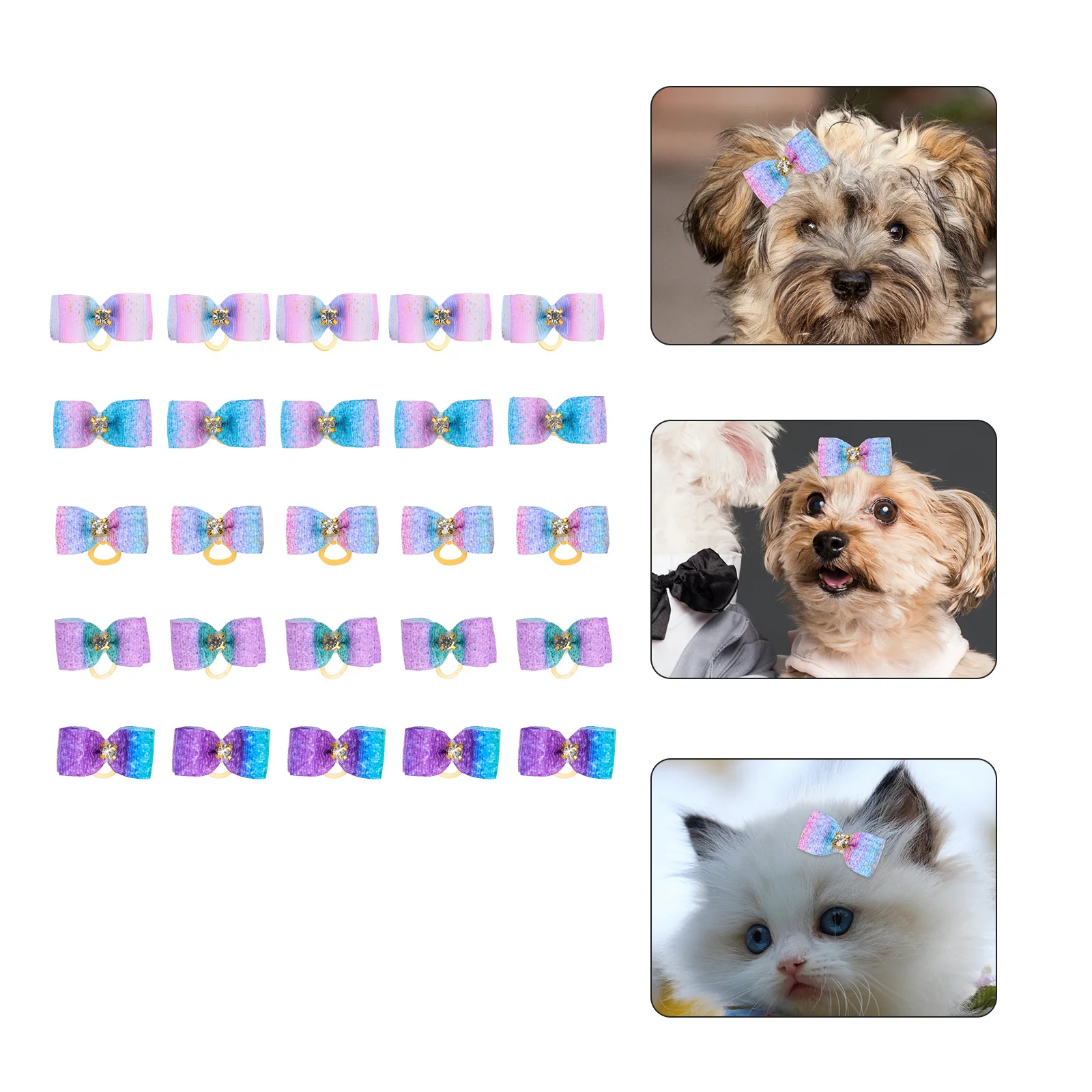 

25Pcs Pet Hair Bows Decorative Elastic Dog Cat Hair Tie Bowknot Rings for Outdoor Walk Wedding Competition Party Accessories
