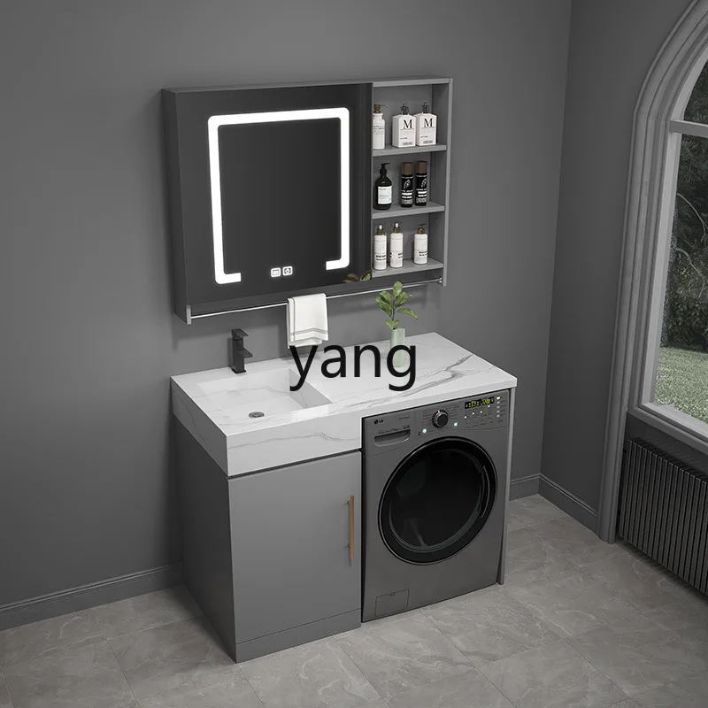 Yjq Washing Machine All-in-One Cabinet Balcony Solid Wood Ceramic Basin Light Luxury and Simplicity Bathroom Wash Basin