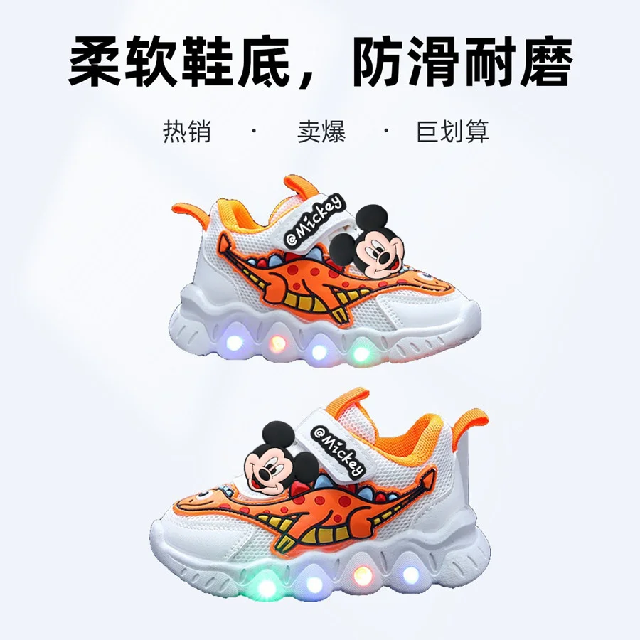 

Детская спортивная обувь с Микки Маусом и подсветкой, весенне-осенняя повседневная обувь с подсветкой и Минни для мальчиков и девочек, обувь для малышей Disney