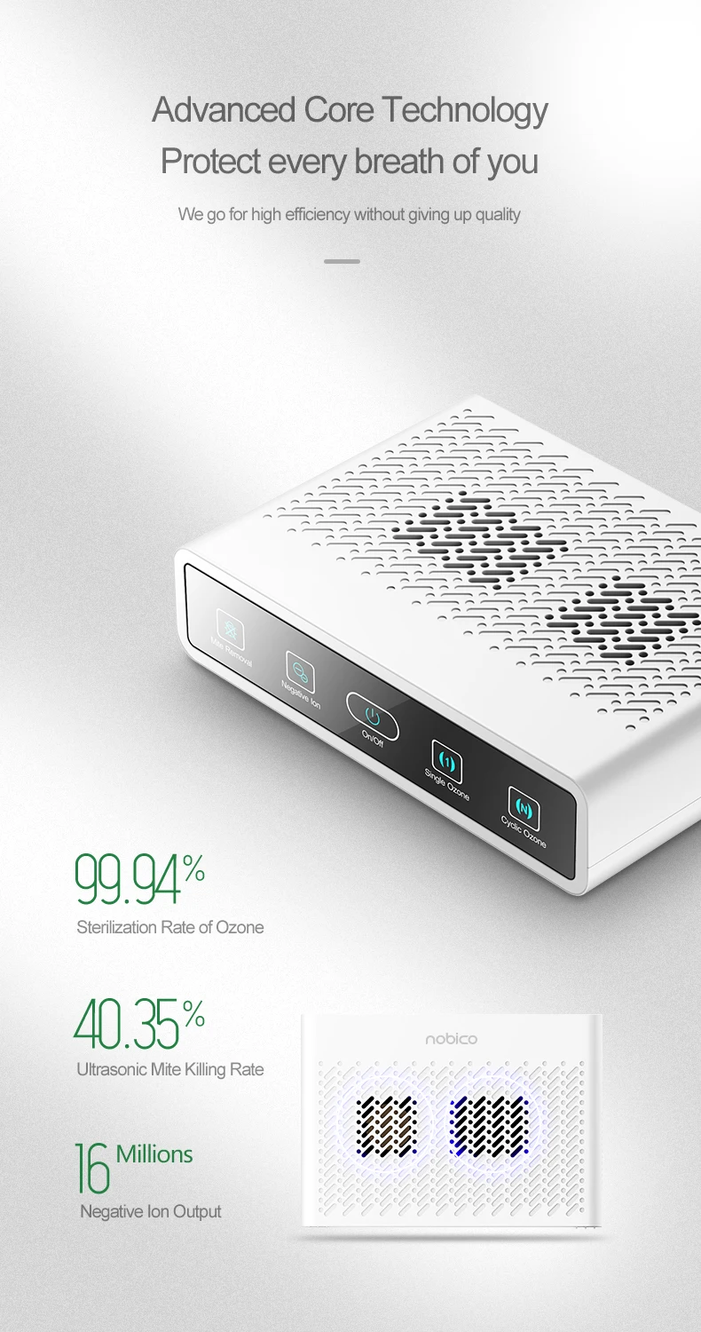 Air Purifier for Pet Odor Negative Ion Air Freshener Ultrasonic Dust Mite Killer Dual Ozone Modes Portable Hotel Air Disinfector