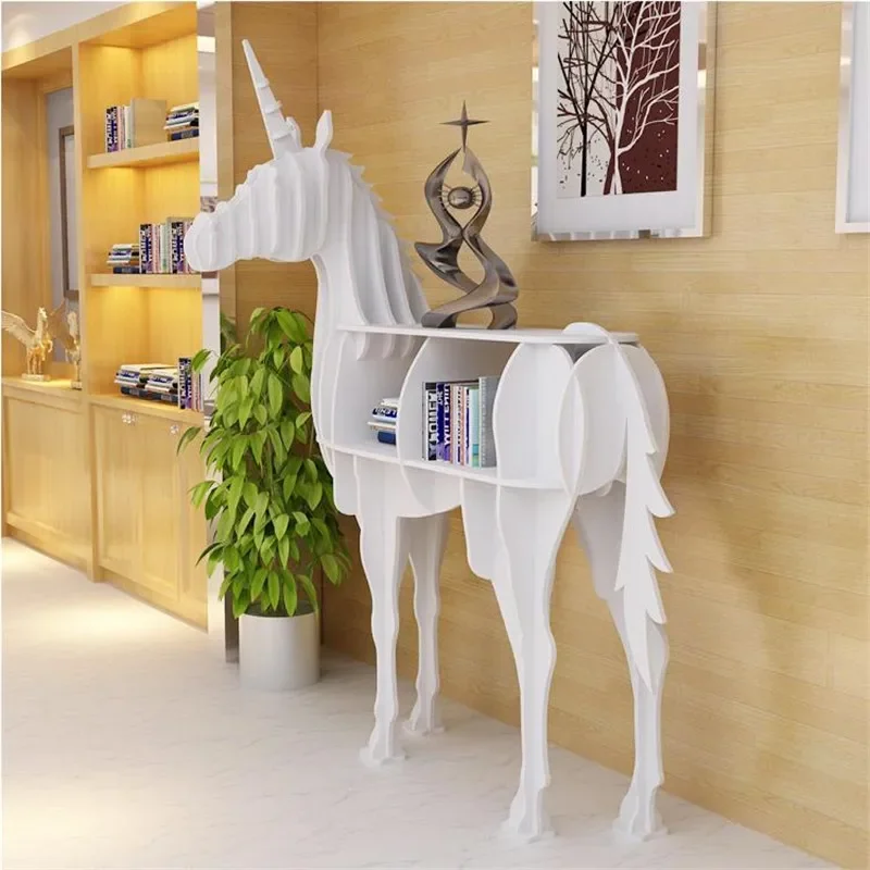 PVC Creative Bookshelf Unicorn Sculpture Shelf Entrance Table Shop Window Floor Decoration Shelves Home  Living Room Bookroom