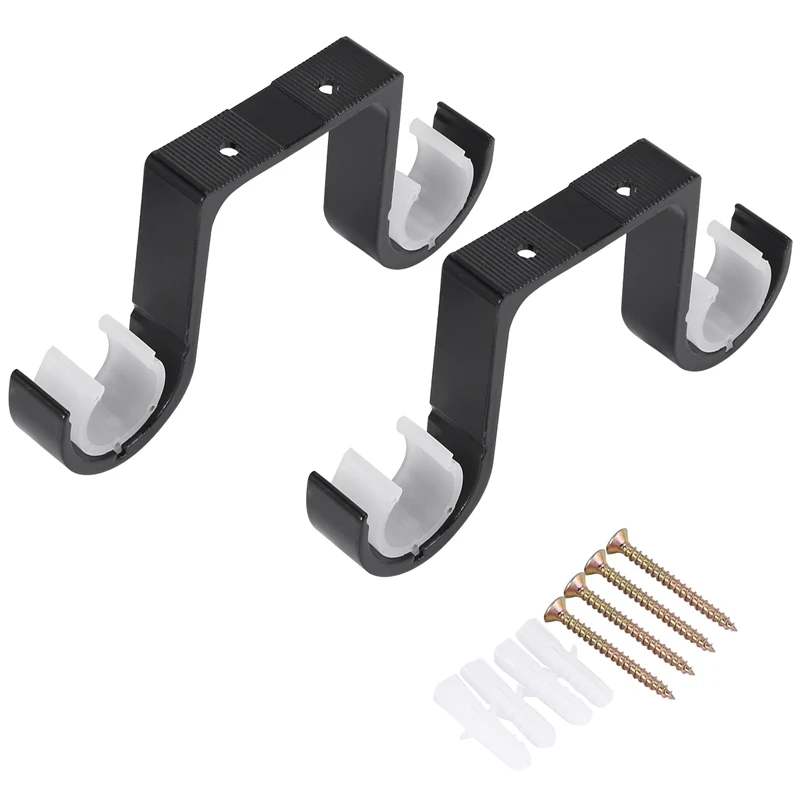 2Pcs Double Curtain Rod Brackets Ceiling Mount Supports Aluminum Alloy Black