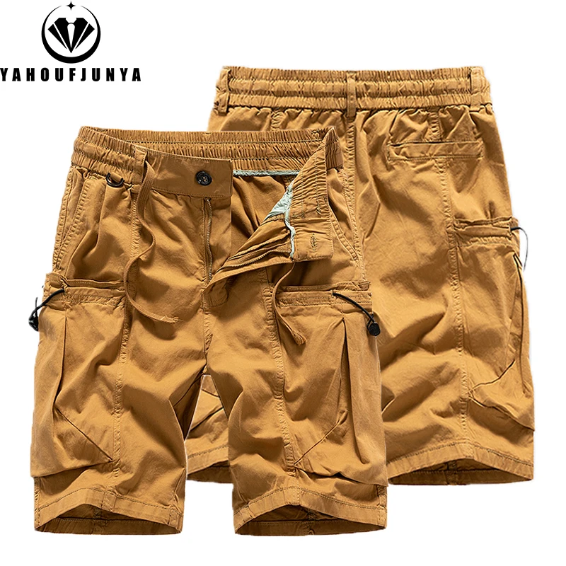 Men Summer Solid Straight Outdoor Leisure Soft Cargo Shorts Men Many Pocket Loose Elastic Fashion Style Short Male Brand Pants