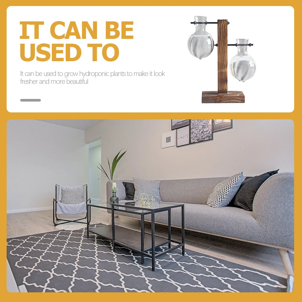 

1Set Water Cultivation Vase Premium Glass Material Wooden Stand Desktop Design Modern Artistic Hydroponic Plants Display