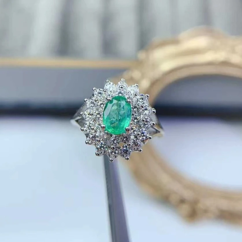 

Luxury Emerald Wedding Ring Natural Emerald Ring with 18K gold plating Solid 925 Silver Jewelry Birthday Gift for Women