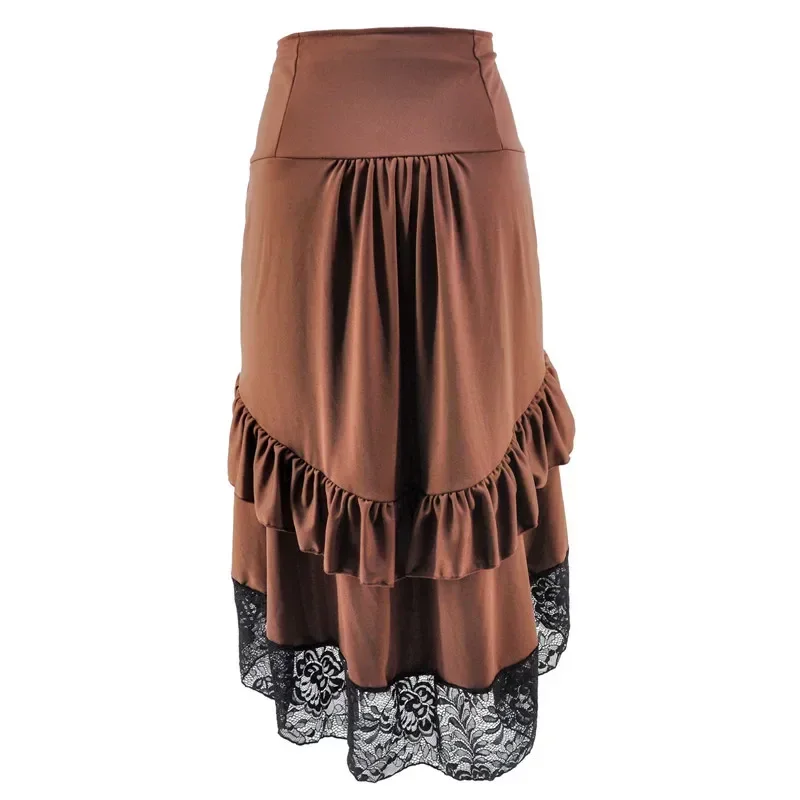 Steampunk Women Skirts Plus Size Gothic Irregular Shirring Pleated Party Maxi Long Skirt High Low Costumes Punk Sexy Corset