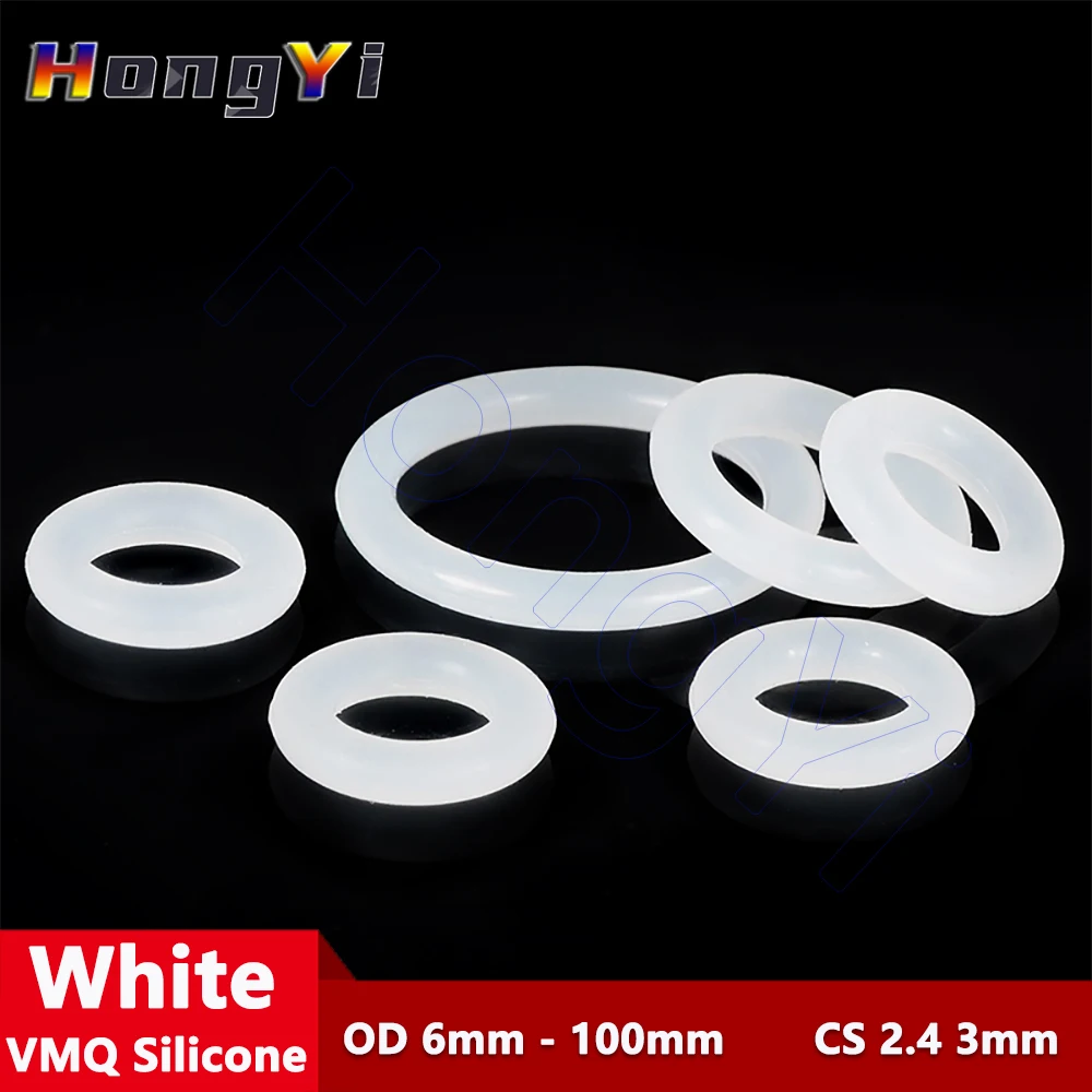 10Pcs CS 2.4 3mm VMQ Silicone O-Ring Gasket White Sealing Washer OD 6mm - 100mm Waterproof and Insulated