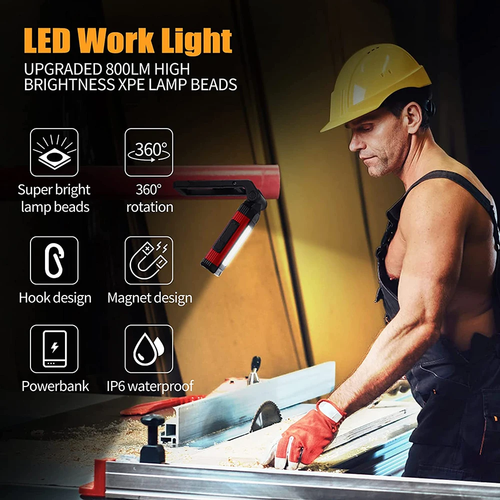 Rechargeable LED Work Light Flashlight COB Work Lights with Magnetic Base Super Bright Mechanic Light For Car Repair Camping