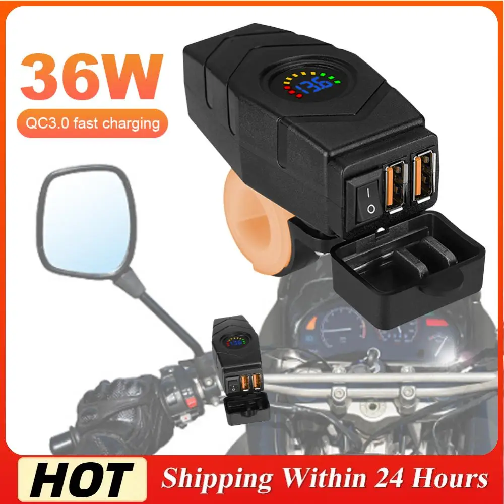 

36W Motorcycle Charger with Switch Dual USB QC3.0 Power Adapter Socket Waterproof Cover Motorcycle USB Charger Motor Accessories
