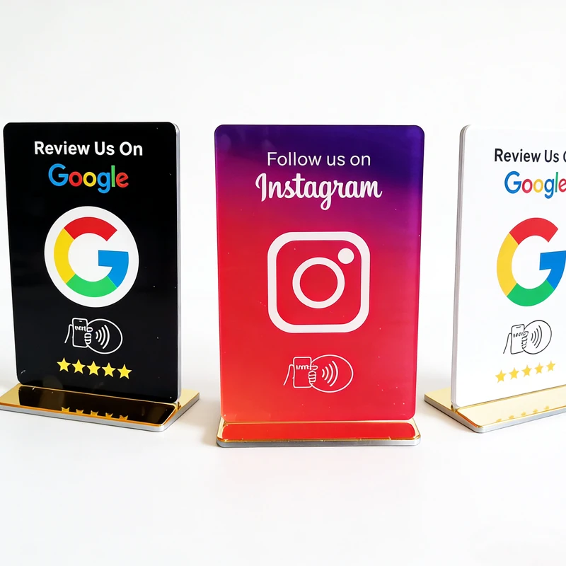 NFC Chip Acrylic Table Board Google Review Plate Instagram Menu Stand NFC Acrylic Material