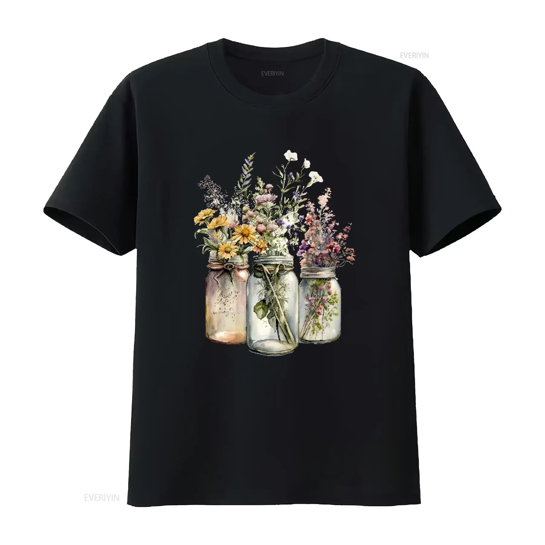 T-shirt pour femme avec motifs de fleurs sauvages Mason Jar, 5 designs différents, tailles S à 2XL, 4 couleurs, style vintage délavé, décontracté, respirant, légèrement masculin