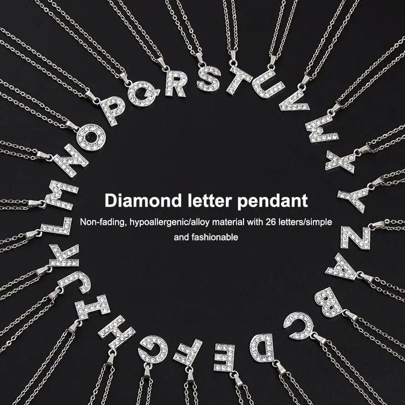 1Pcs 26 Initial Alphabet Name Clavicle Chain Shining Zircon A-Z Letter Pendant Necklace For Women Valentine's Day Party Jewelry