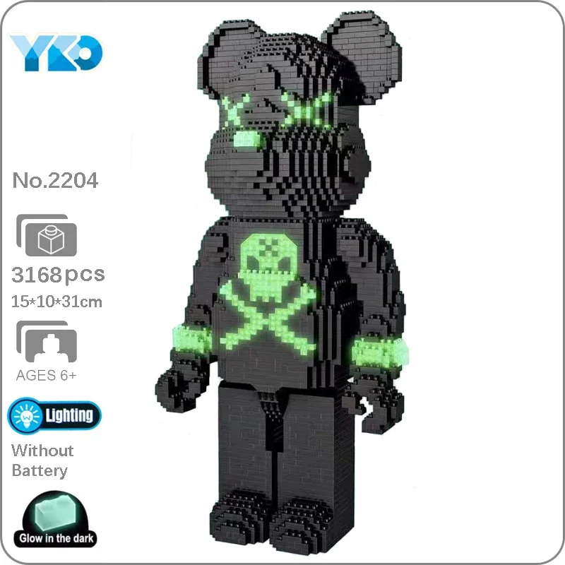 YKO 2204 Animal World Skull Bear Pet Doll LED Light Luminous 3D Mini Diamond Blocks Bricks Building Toy For Children Gift No Box