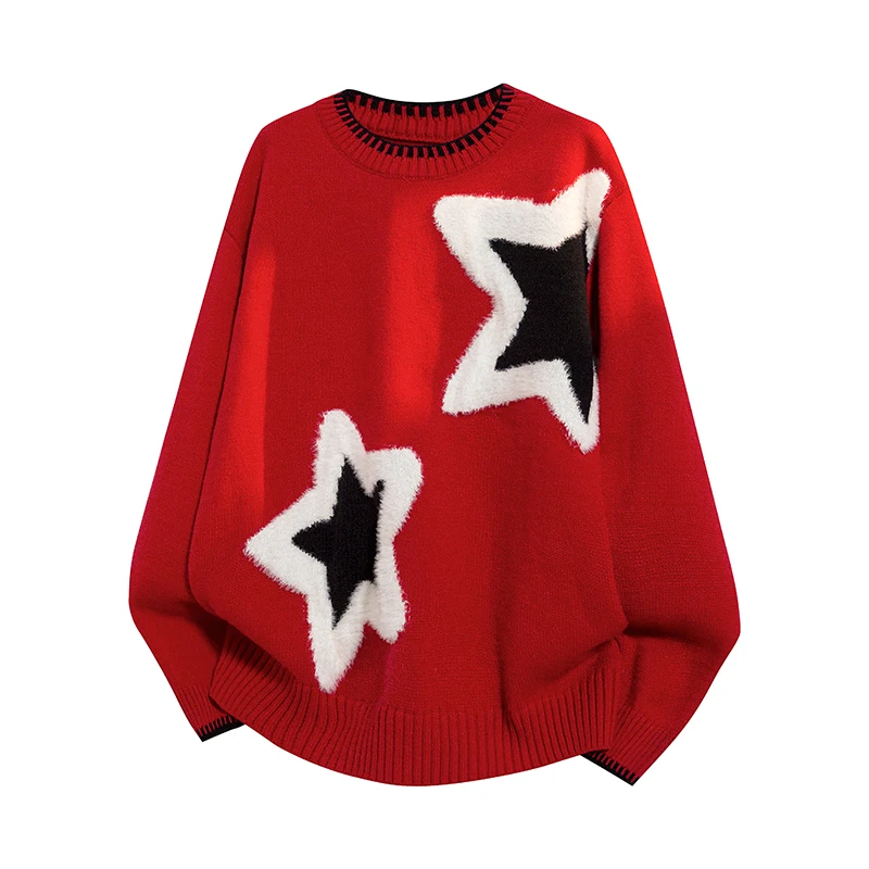 

Свитер Lamb Camere для пар, свободного кроя, мужской, красный, с символикой года рождения, вязаный, повседневный, удобный, с длинными рукавами, круглым вырезом