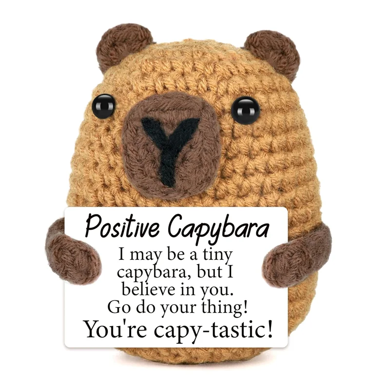 Funny Capybara Crochet Doll with Inspirational Card Emotional Support Handmade Knitted Dolls Desktop Ornament Home Decor Gifts
