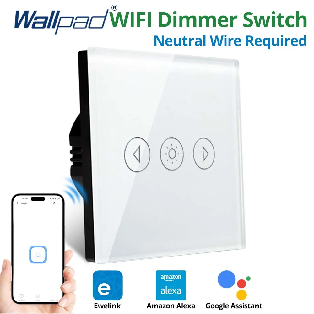 Wallpad Dimmer wi fi Interruptor de Toque da ue Casa Inteligente Interruptores Ewelink Aplicativo Funciona com o Google Casa Alexa Controle Voz 500w Ac90250v