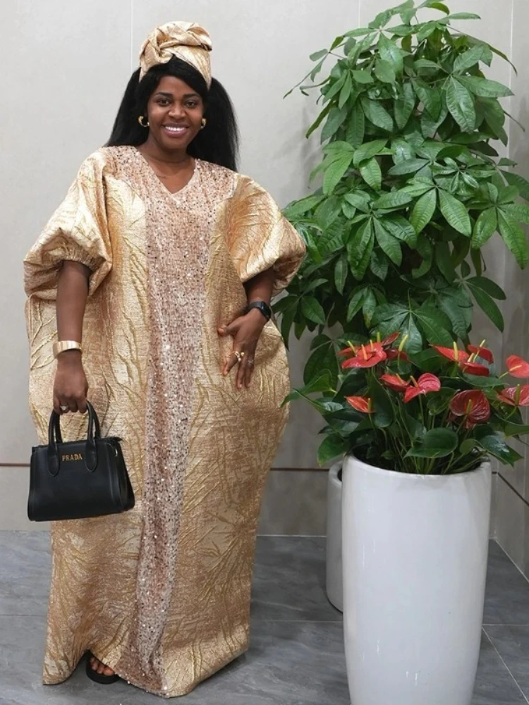 

Sequin African Dresses for Women Traditional Africa Clothing Dashiki Ankara Outfits Abayas Robe Muslim Kaftan Maxi Long Dress