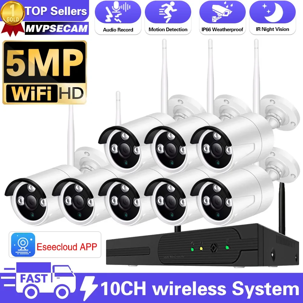 

10CH 5.0MP HD Audio Wireless NVR Kit P2P 5.0MP Indoor Outdoor IR Night Vision Security 4pcs 5.0MP IP Camera Wireless CCTV System