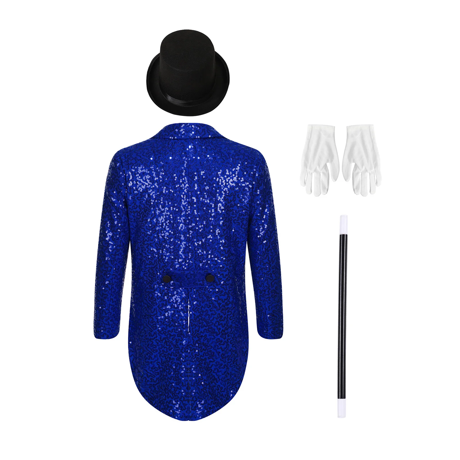 Kids Boys Halloween Magician Circus Ringmaster Cosplay Costume Tailcoat Blazer with Hat Gloves Wand for Carnival Theme Party