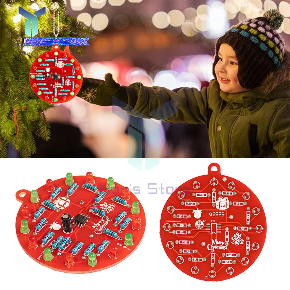 1Pc NE555 Flashing Light Pendant Production Kit LED Christmas Tree Decoration PCB Crcuit Ornaments For Beginner Welding Teaching