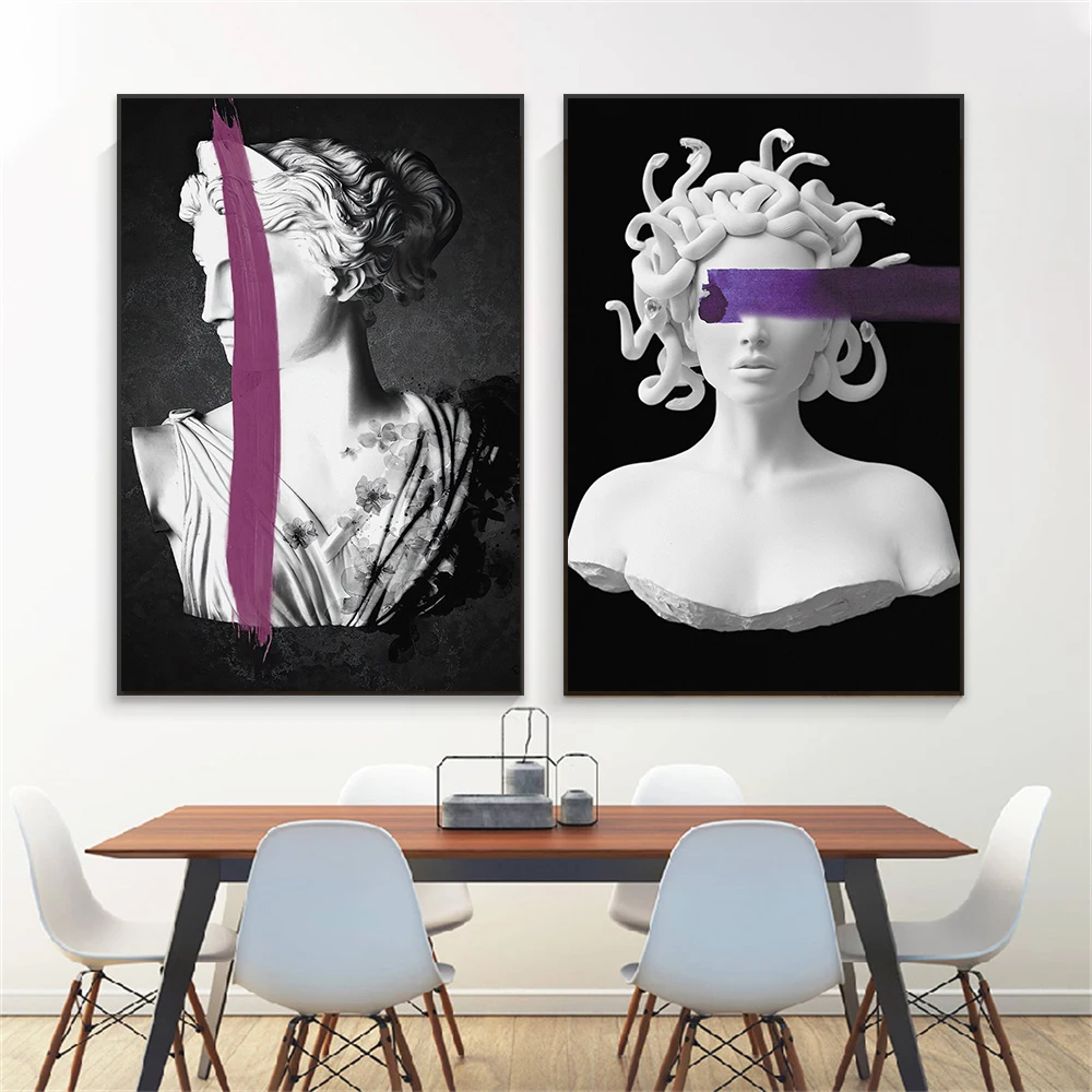 Abstract Artemis Burgundy Style Poster Modern Medusa Sculpture Art Prints Greek Statue Canvas Painting Picture Home Room Decor