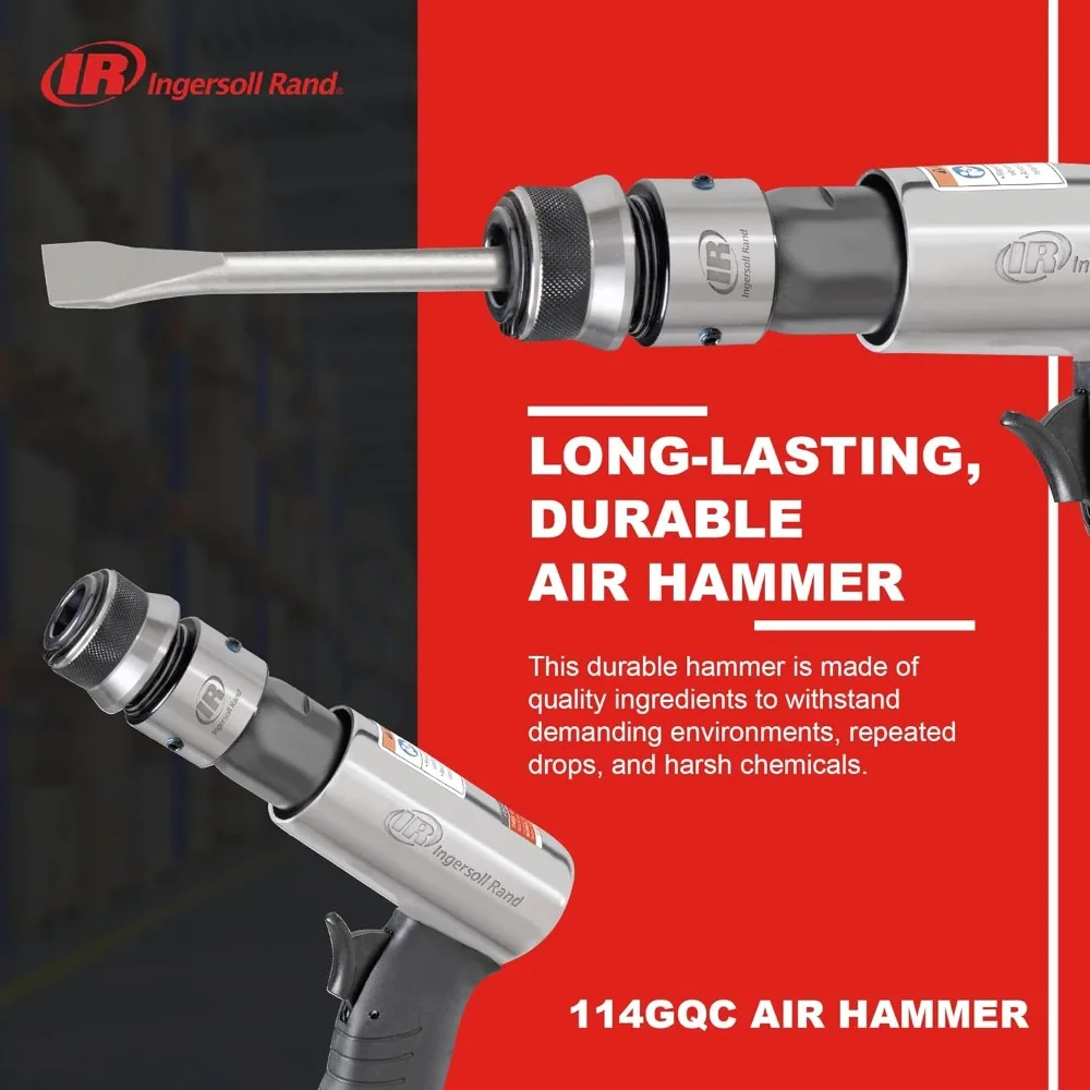 114GQC Air Hammer - 3 PC Chisel Set with Tapered Punch, Panel Cutter, Flat Chisel, 2-5/8 Inch stroke, 3500 BPM, Lightweight