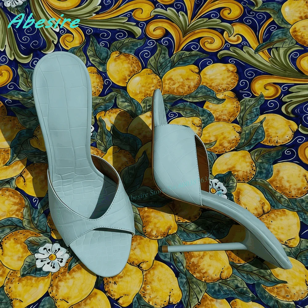 Stone Pattern Peep Toe Shallow Slippers Slip On Round Toe Stiletto Heels Shoes for Women Casual Minimalist Summer Daily Shoes