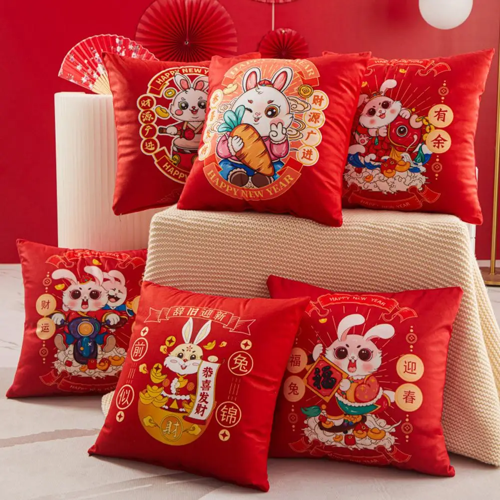 

1 Pcs Rabbit Year Pillow Cases Super Soft Colorful Throw Pillow Case Pillow Covers 2023 Chinese New Year Home Decor Dropshipping