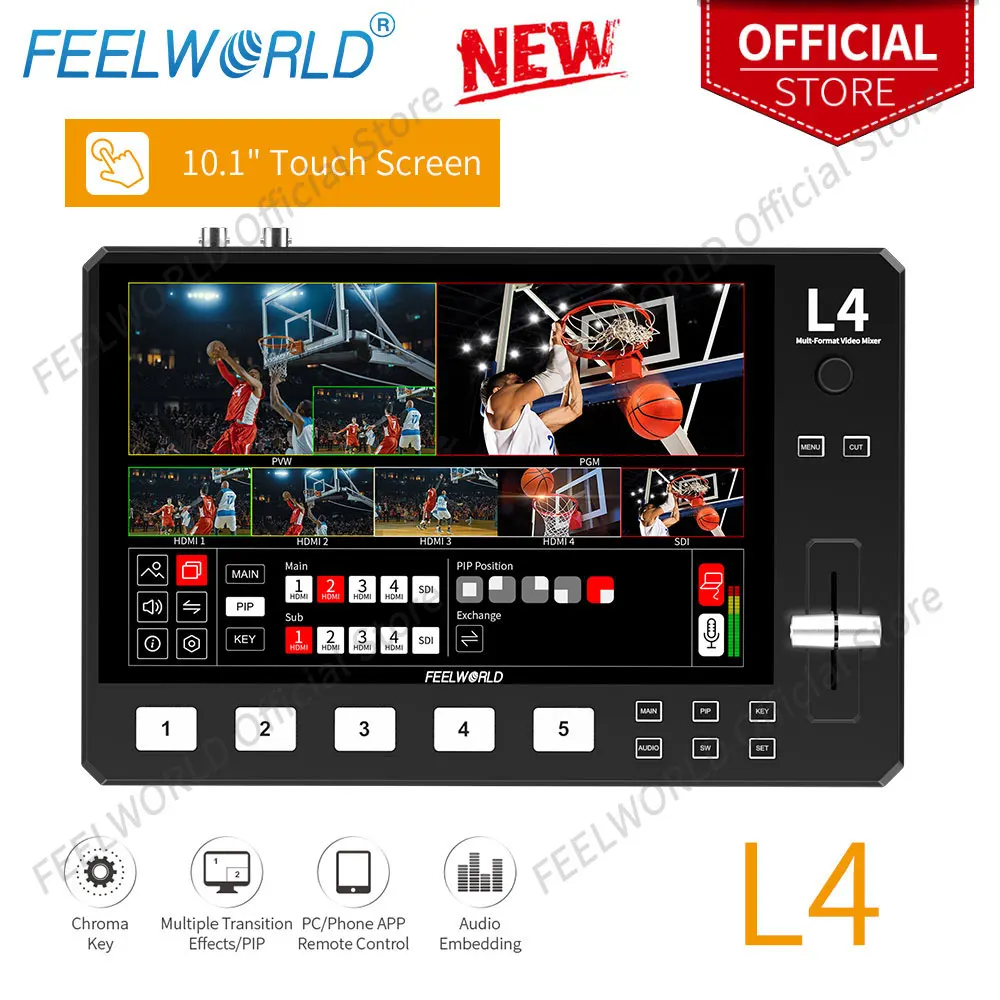 FEELWORLD-L4 Multi-Camera Video Mixer Switcher, 10.1 \