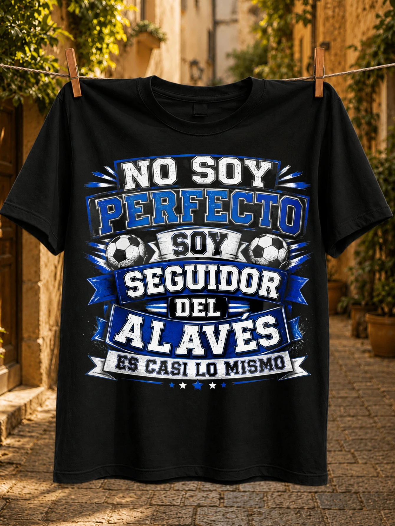 Alaves Fan No Soy Perfecto Spanish Soccer Slogan Blue varsity banners soccer balls and humorous  Unisex All T-Shirt