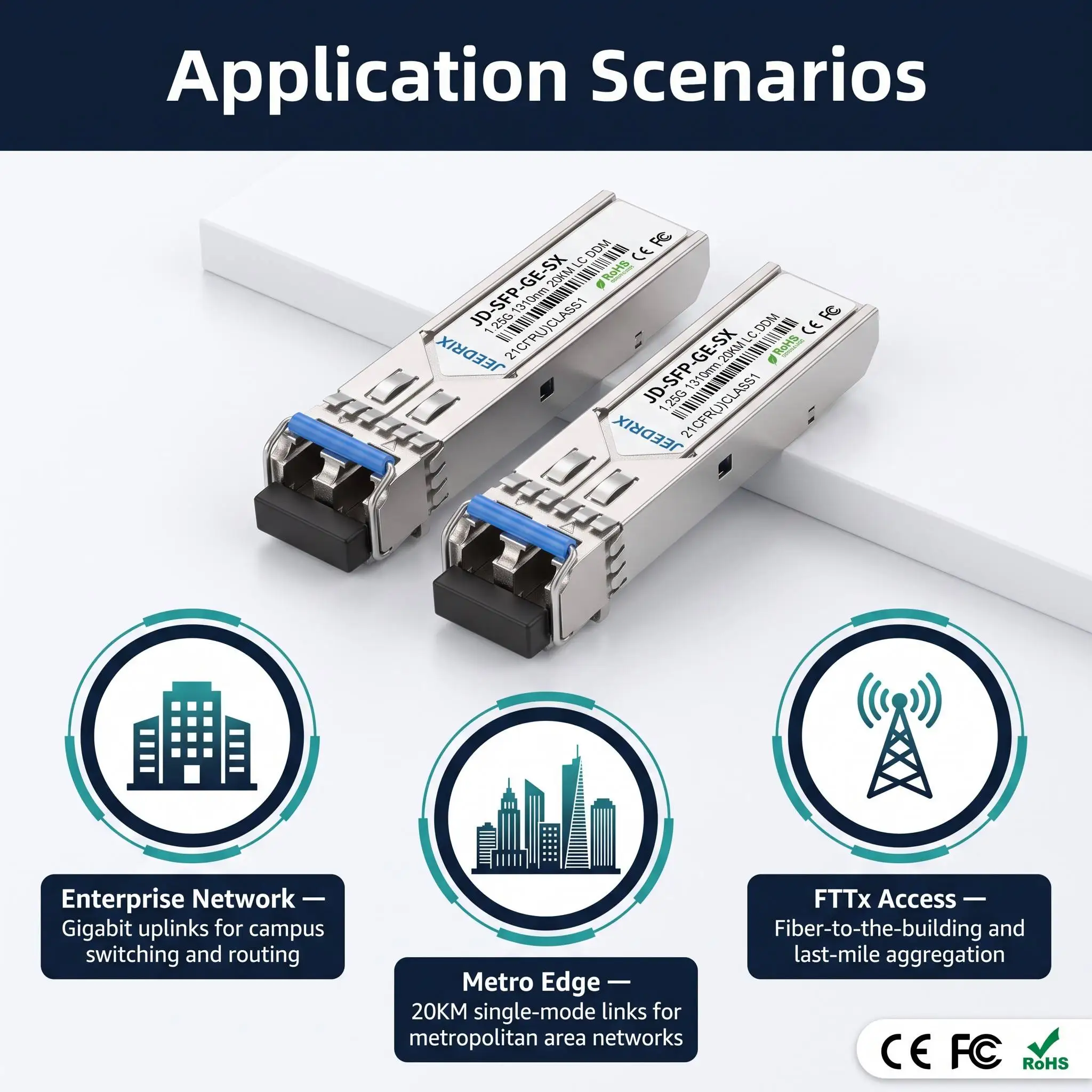 1.25G SFP Single Mode LC Duplex 1310nm Transceiver 10KM 20KM 40KM DDM DOM 1000Base-LX Compatible For Cisco Huawei Junipe