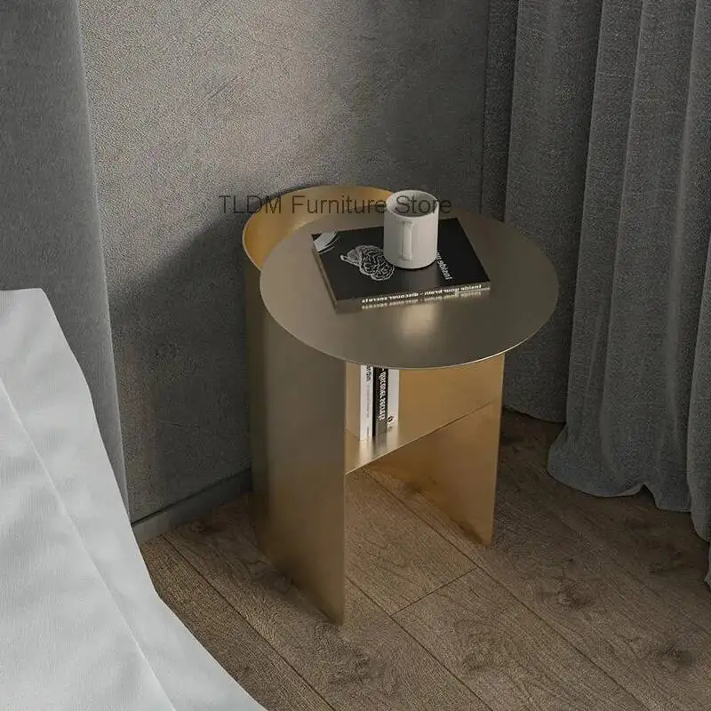 Modern Simple Coffee Table Stainless Steel Art Corner Tables Home Bedroom Bedside Tables Light Luxury Study Living Room Shelf