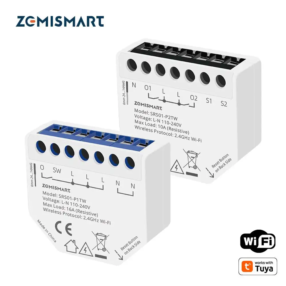 

Умный релейный переключатель Mini WiFi, 1 канал, 2 канала, с монитором мощности, нейтральный провод, работает с приложением Tuya Smart Life