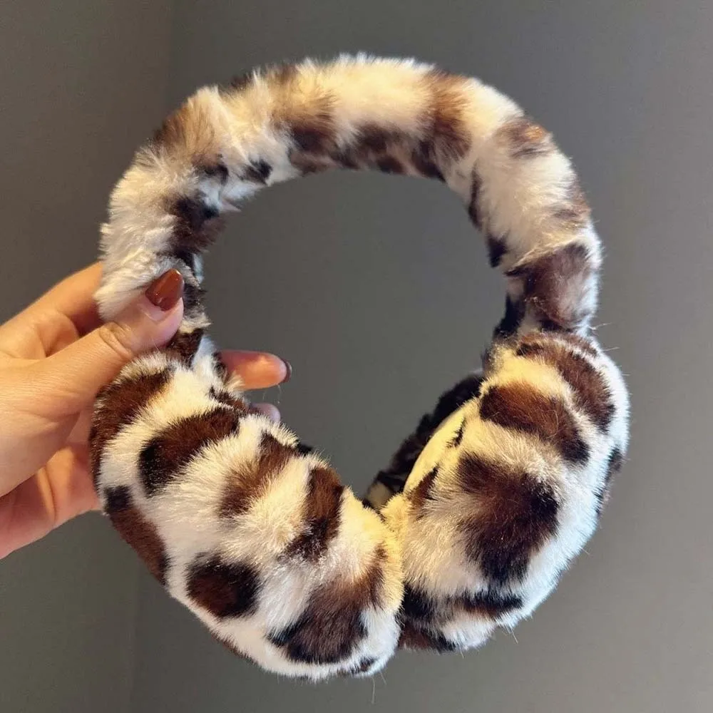 Collapsible Leopard Print Earmuffs Soft Thickened Ear Warmers Faux Fur Comfortable Foldable Ear Covers Walking