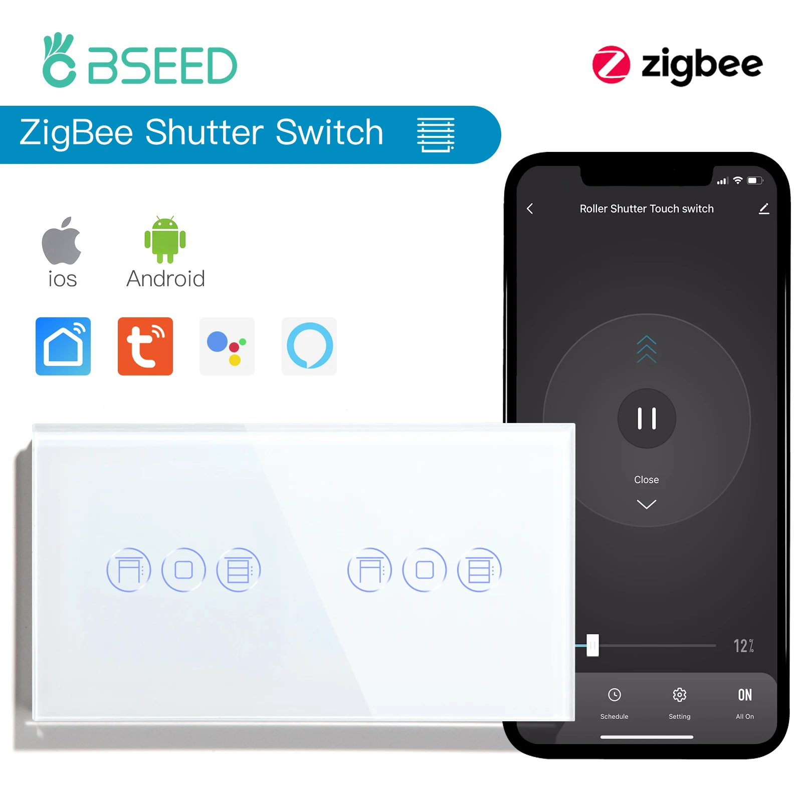 BSEED ZigBee Shutter Switches Smart Wall Switch Intelligent Double Blind Switches Tuya Smart Life APP Google Alexa Control