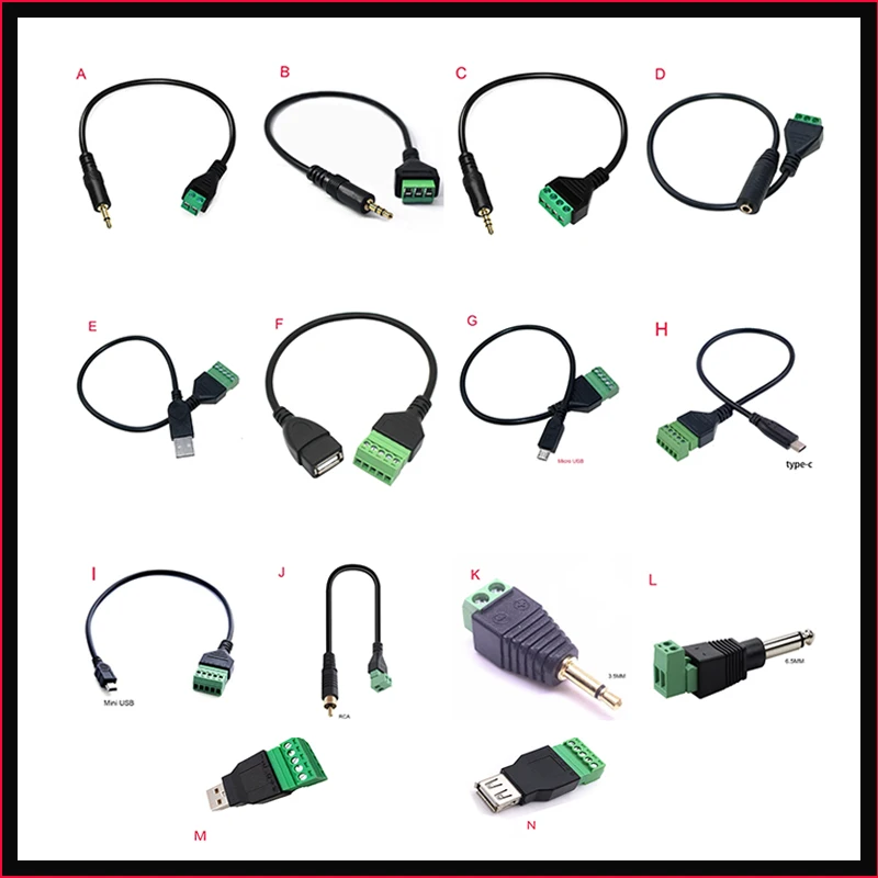 USB أنثى B USB صغير Type-C RCA ذكر إلى 5 دبوس أنثى الترباس وموصل المسمار مع كابل محول القابس المحطة المحمية