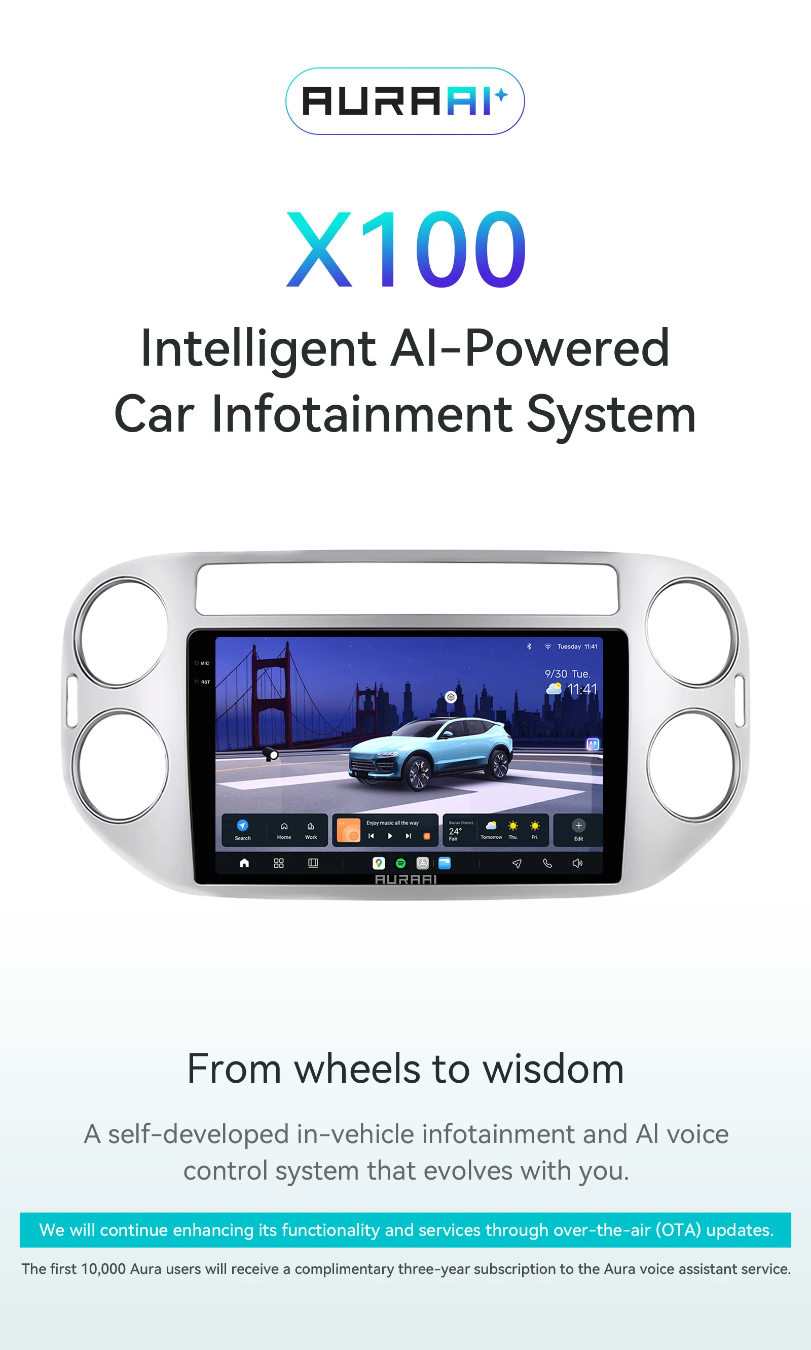 AURAAI X100 Android Auto-Intelligent-Bildschirm für Volkswagen Tiguan 1 NF Insignia UIS7870 GPS DSP 4G BT Auto CarPlay ADAS 360 ° GLAS – Detail 1
