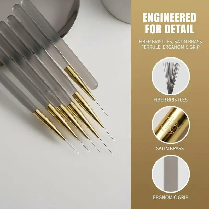 5Pcs Acrylic Handle Nail Art Liner Brush Pens Ultra Fine Tips for Delicate Manicure DIY Painting Line Drawing DesignGood Quality