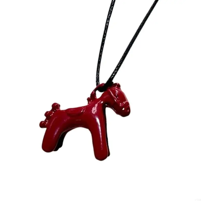  Delicate Enameled Horse Necklace Copper Pendant Adjustable Cord Fashionable