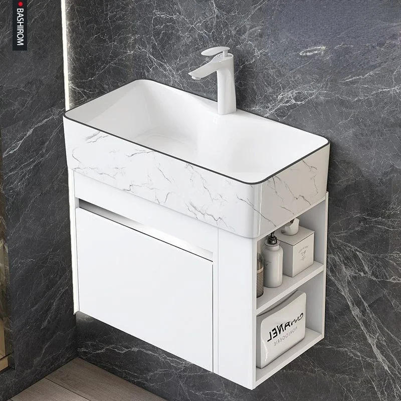 Minimalist Mini Bathroom Cabinet with Side Storage Ceramic Integrated Basin Bathroom Vanity Cabinet with Sink Bathroom Furniture