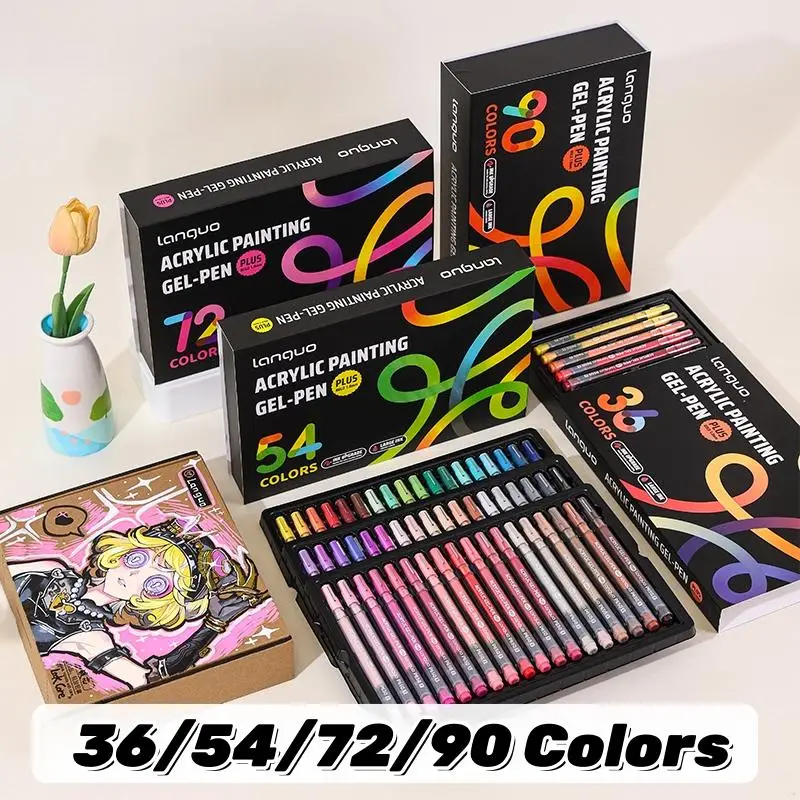Languo 6/36/54/72/90 Color Acrylic Paint Brush Manual Multi-Color Gel Pen Student Gel Pen Writing Marker Stationery