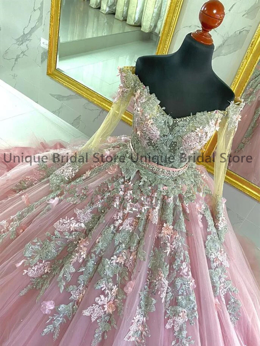 Vestido de quinceañera Floral, vestidos de fiesta de 15 años, mangas largas personalizadas, cuello en V, cuentas de flores, vestidos de baile para cumpleaños