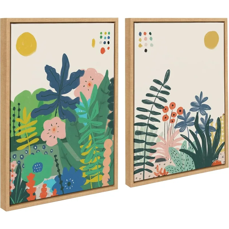 

Kate and Laurel Sylvie Zen Garden 1 and 2 Framed Canvas Wall Art Set by Kelly Knaga, 2 piece 18x24 Natural, Modern Bright Colorf