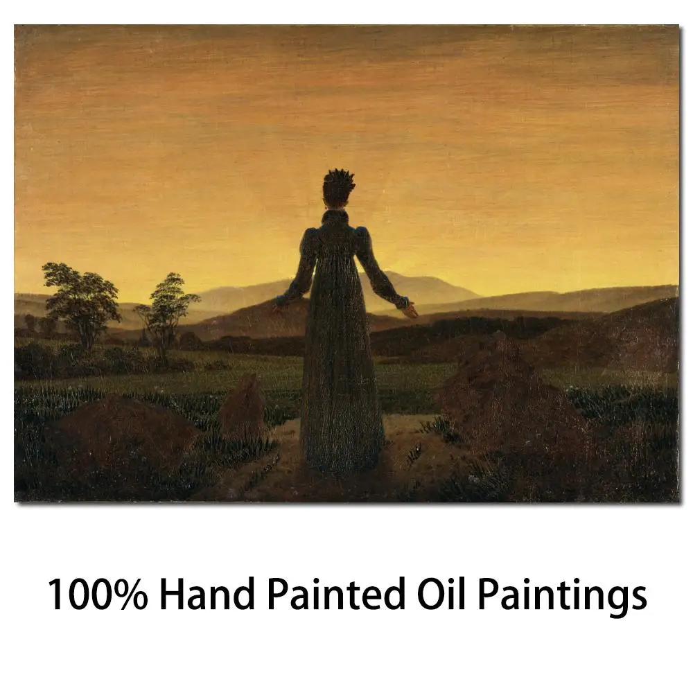 High Quality Caspar David Friedrich Painting Figure Woman before Rising Sun Handmade Canvas Art Wall Picture Romantic Landscape