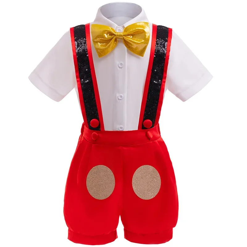 Cartoon Mickey Mouse Cosplay Costume for Boys Jacket Shirt Shorts Girls Minnie Polka Dots Dress Headband Kids Birthday Outfits