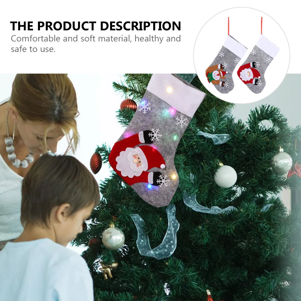 

2Pcs Christmas Stocking Luminous Bright Color Foldable Large Capacity Gift Candy Storage Bag Hanging Pendant Christmas Stocking