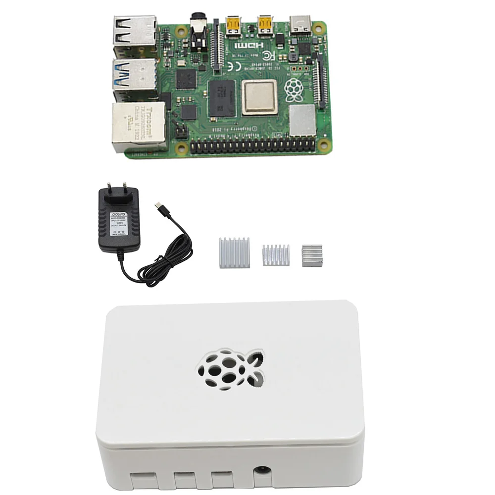 

for Raspberry Pi 4 Model B ABS Case 4G RAM DIY Kit with white Heatsink 5V 3A Power Adapter for Raspberry PI 4B(EU Plug)