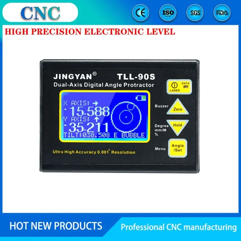 Electronic Level High-Precision Angle Meter Ruler 0.005 Degrees Laser Dual-Axis Digital Display Inclinometer TLL-90S