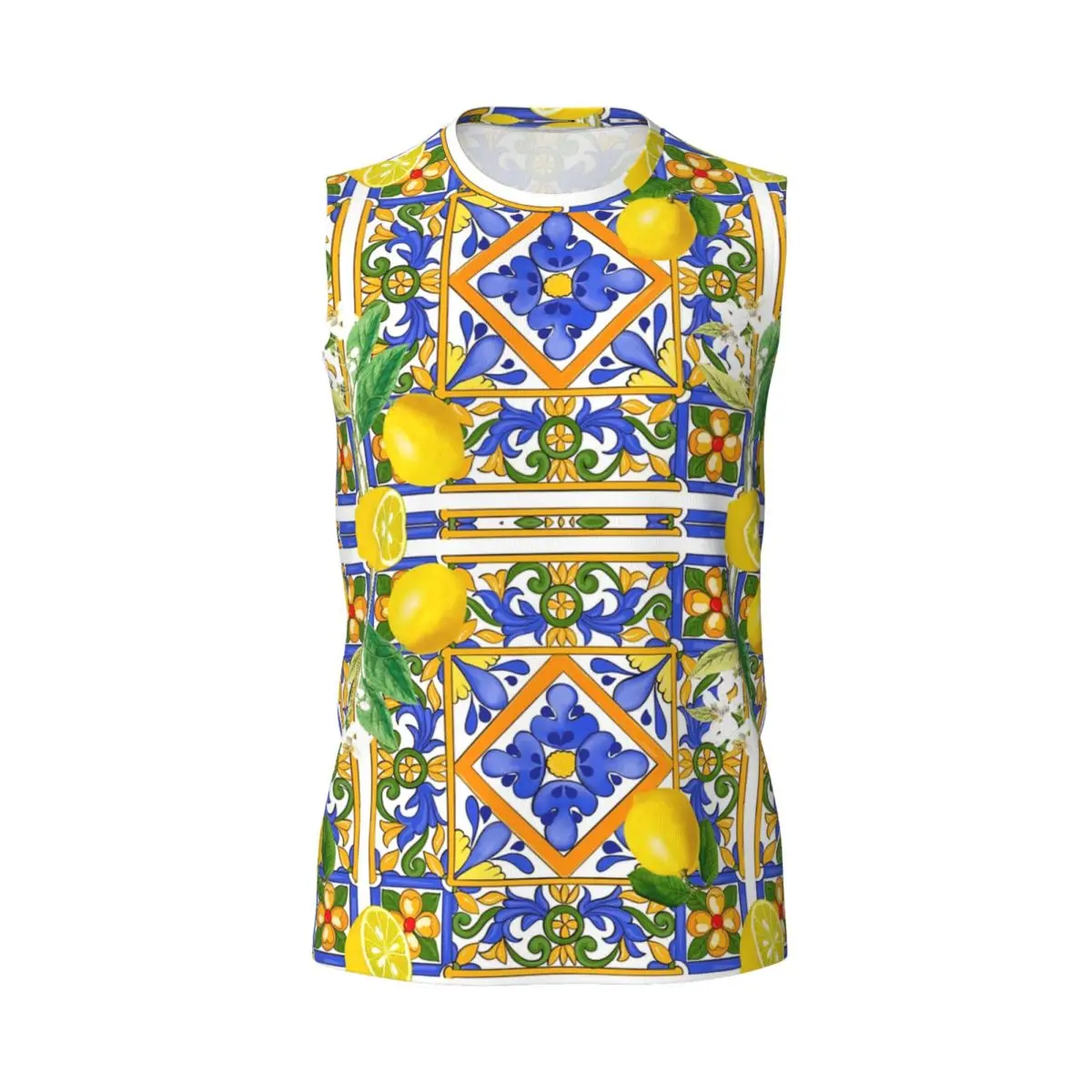 Summer ,Sicilian Tiles ,citrus,oranges Men Printed Sleeveless T-shirt Casual Hip Hop Street Style Beach Holiday Tank Tops