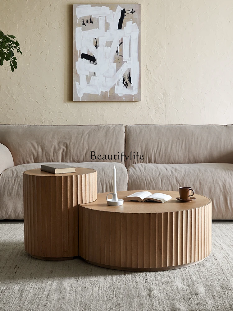 

Nordic Style Solid Wood Crescent Tea Table Living Room Home round Tea Table Modern Light Luxury Table